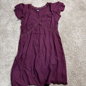 Old Navy Burgundy Mini Dress with Lace Trim. NWT. Size Large.